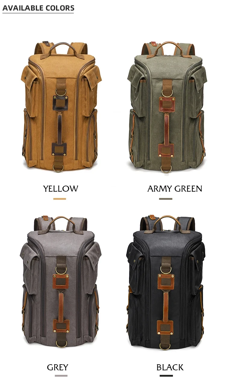 Vintage Leather Man16 inch Laptop Backpack Waxed Canvas Shoulder Rucksack Carry-On Travel Backpack for Men Women