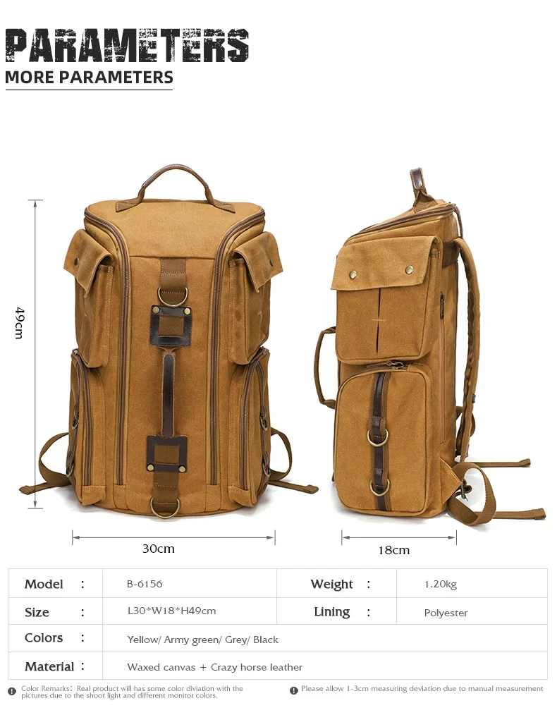 Vintage Leather Man16 inch Laptop Backpack Waxed Canvas Shoulder Rucksack Carry-On Travel Backpack for Men Women