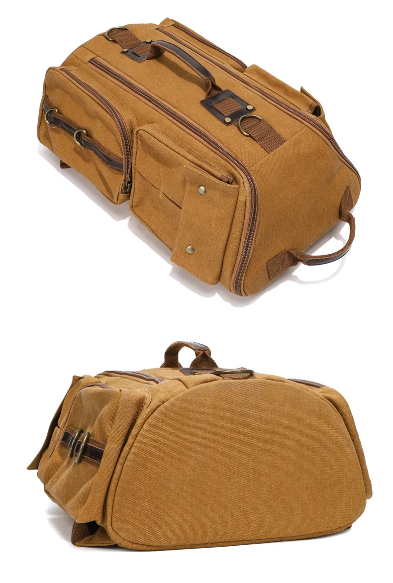 Vintage Leather Man16 inch Laptop Backpack Waxed Canvas Shoulder Rucksack Carry-On Travel Backpack for Men Women