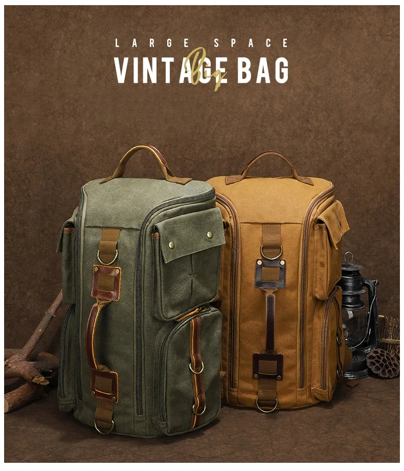 Vintage Leather Man16 inch Laptop Backpack Waxed Canvas Shoulder Rucksack Carry-On Travel Backpack for Men Women