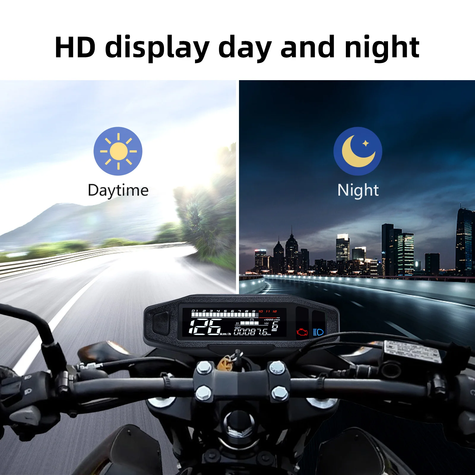 AD Universal Motorcycle Speedometer Digital Speed Meter LED Tachometer Dashboard Instrument Panel Meter LCD Display Y Bracket