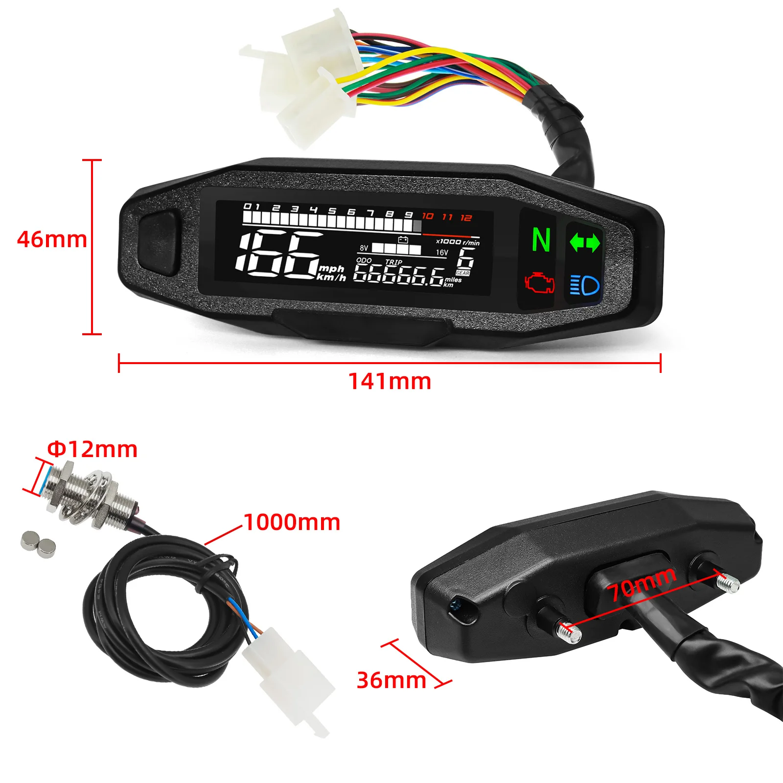 AD Universal Motorcycle Speedometer Digital Speed Meter LED Tachometer Dashboard Instrument Panel Meter LCD Display Y Bracket