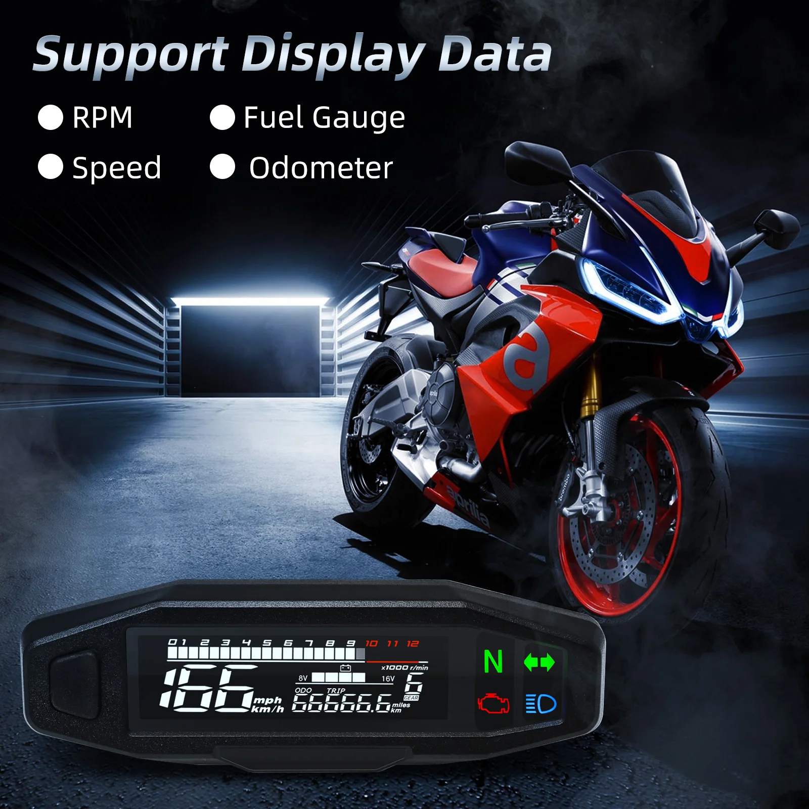 AD Universal Motorcycle Speedometer Digital Speed Meter LED Tachometer Dashboard Instrument Panel Meter LCD Display Y Bracket