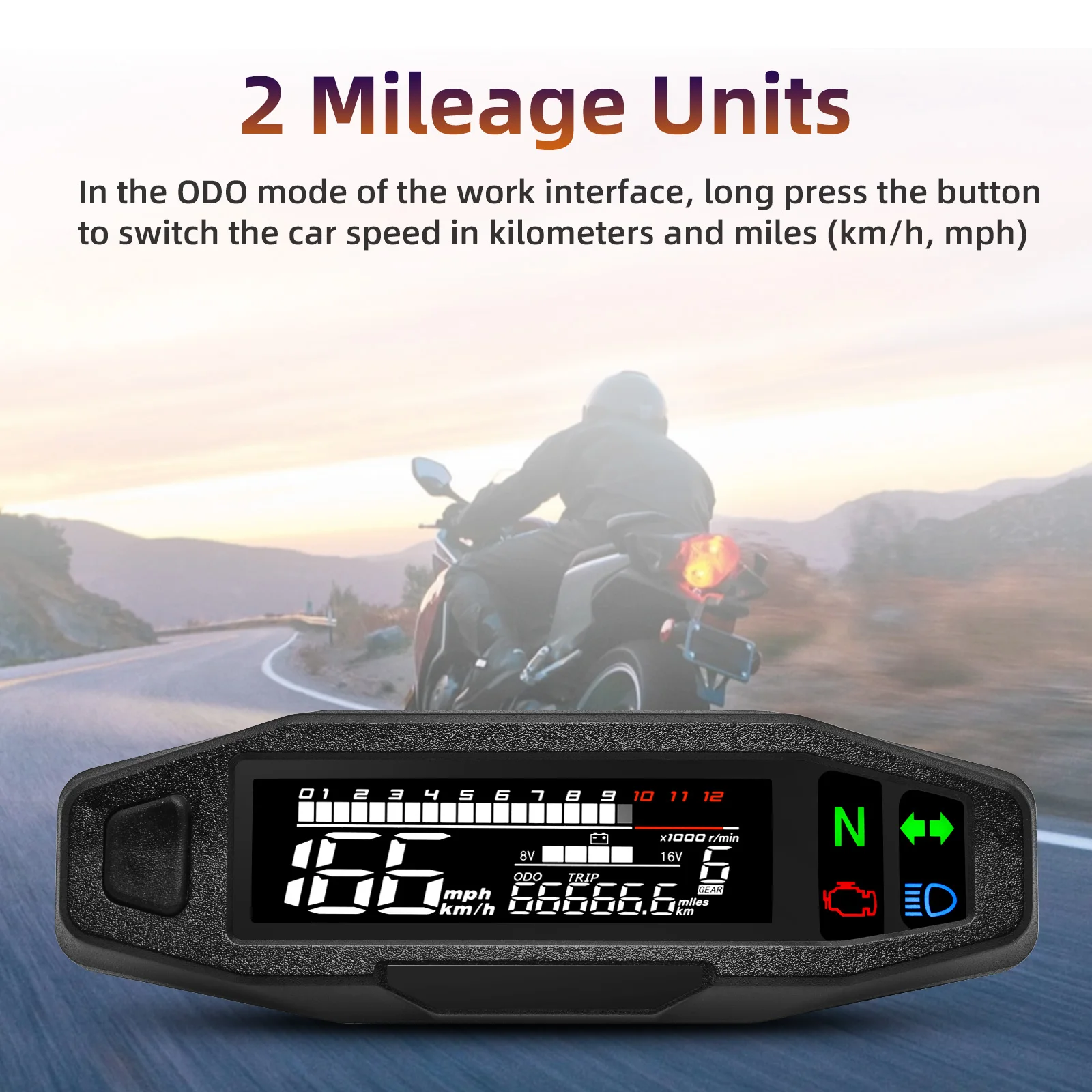 AD Universal Motorcycle Speedometer Digital Speed Meter LED Tachometer Dashboard Instrument Panel Meter LCD Display Y Bracket