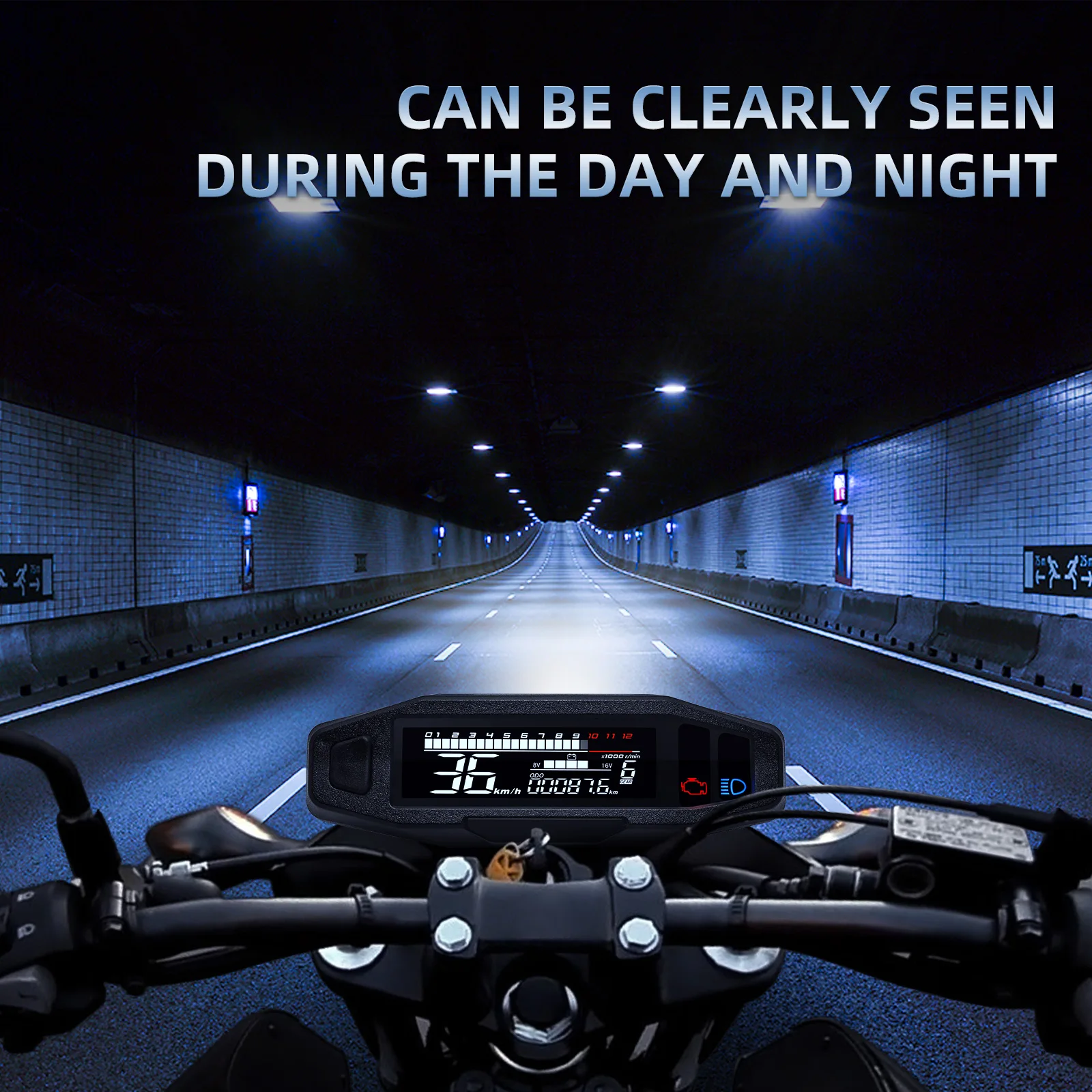 AD Universal Motorcycle Speedometer Digital Speed Meter LED Tachometer Dashboard Instrument Panel Meter LCD Display Y Bracket