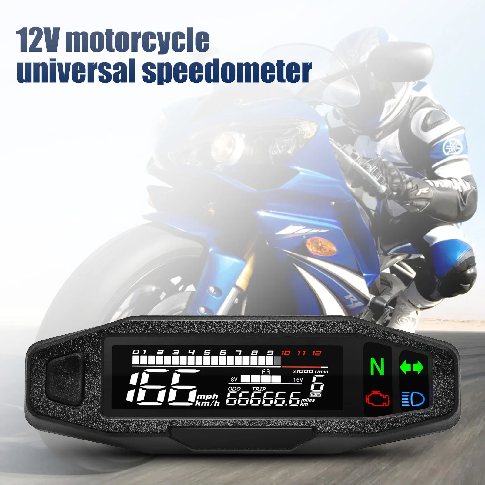 AD Universal Motorcycle Speedometer Digital Speed Meter LED Tachometer Dashboard Instrument Panel Meter LCD Display Y Bracket