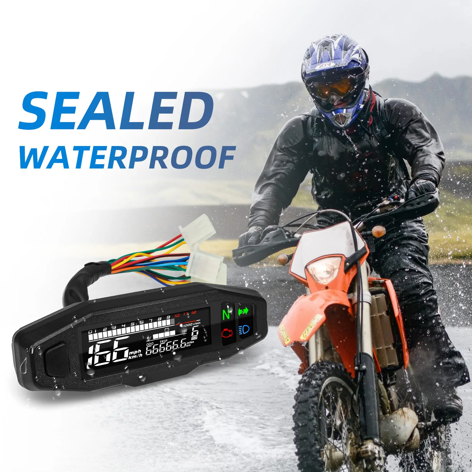 AD Universal Motorcycle Speedometer Digital Speed Meter LED Tachometer Dashboard Instrument Panel Meter LCD Display Y Bracket