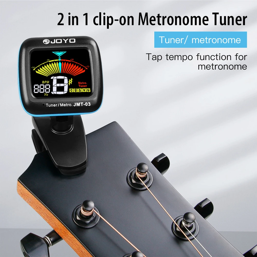 JOYO JMT-03 Guitar Tuner 360 Degree Rotatable Clip-on TAP Tempo Metronome Function Electronic Tuner for Guitar Bass Ukulele