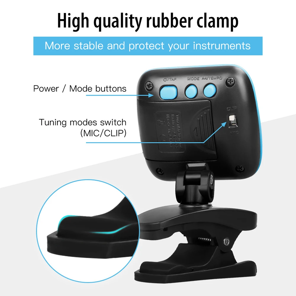JOYO JMT-03 Guitar Tuner 360 Degree Rotatable Clip-on TAP Tempo Metronome Function Electronic Tuner for Guitar Bass Ukulele
