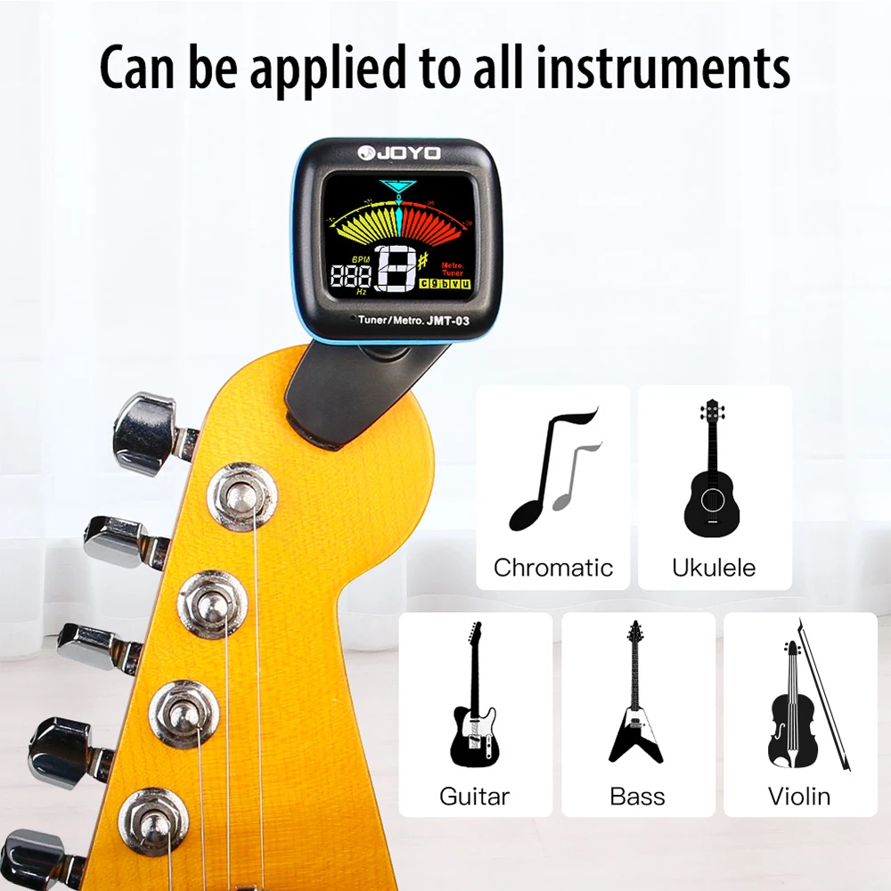 JOYO JMT-03 Guitar Tuner 360 Degree Rotatable Clip-on TAP Tempo Metronome Function Electronic Tuner for Guitar Bass Ukulele
