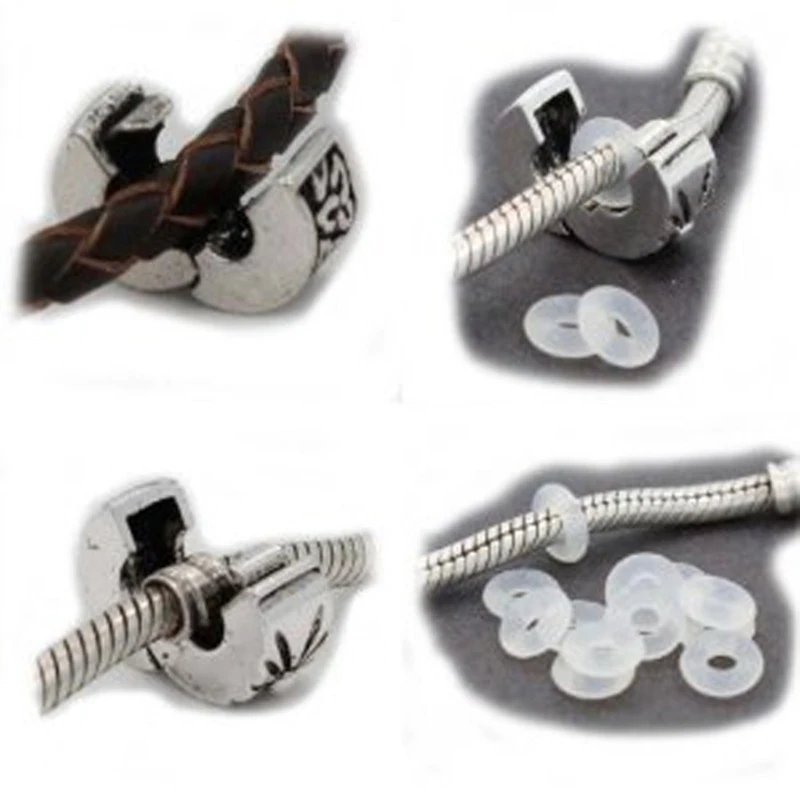 100Pcs Silicone Rubber Stoppers Ring Bead Charms Bracelets Compatible for Use Alone or with Clip Lock Spacer Charm Beads