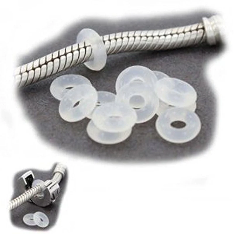 100Pcs Silicone Rubber Stoppers Ring Bead Charms Bracelets Compatible for Use Alone or with Clip Lock Spacer Charm Beads