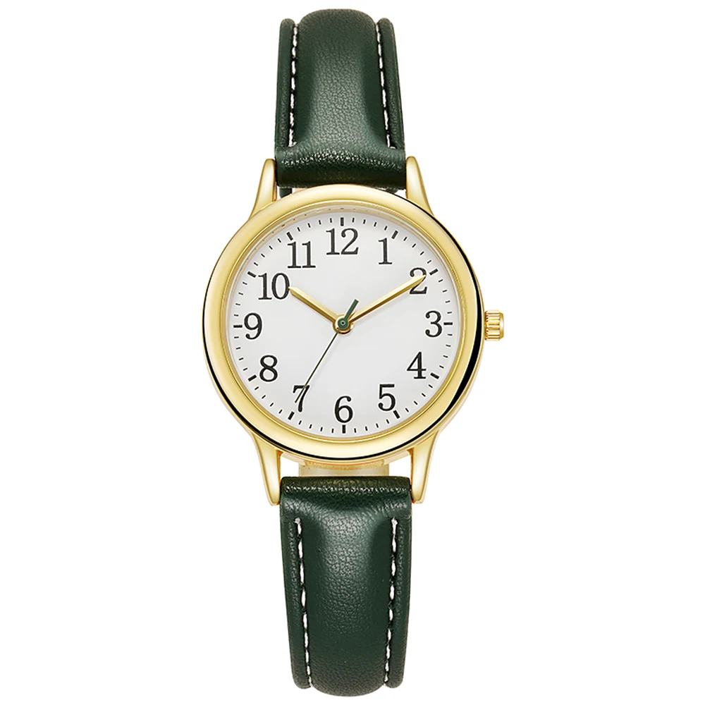 Leisure Fashion Women Quartz Watch Easy to Read Arabic Numerals Simple Dial PU Leather Strap Lady Candy Color