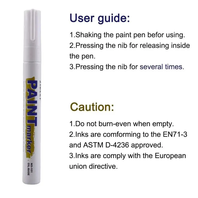3pcs White Paint Pen Paint Markers Waterproof Car Tyre Oil-Based Paint Pen Set Quick Dry And Permanent