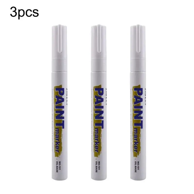 3pcs White Paint Pen Paint Markers Waterproof Car Tyre Oil-Based Paint Pen Set Quick Dry And Permanent