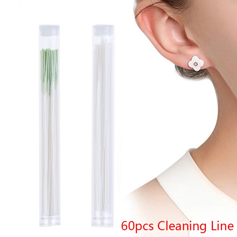 60Pcs Pierced Ear Cleaning Set Herb Solution Paper Floss Ear Hole Aftercare Tools Kit Disposable Earrings Hole Cleaner