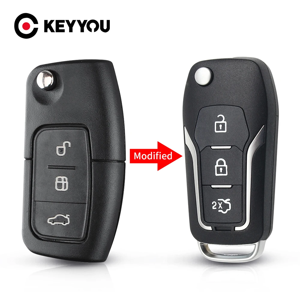 KEYYOU Modified Car Key Shell For Ford Focus Mondeo Focus Fiesta C Max S Max Galaxy Ranger 3 Buttons Flip Remote Key Case