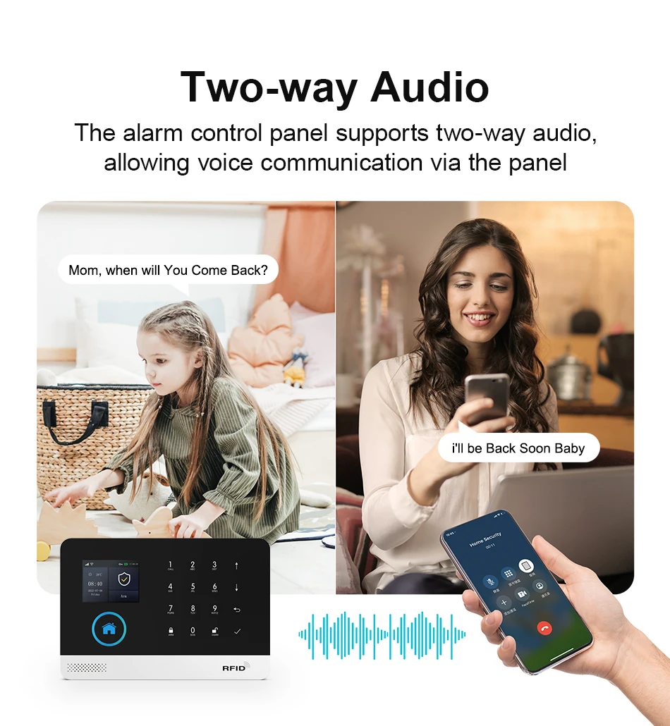 GSM Alarm System for Home Works with TUYA Smart Home App Burglar Security 433MHz 2G WiFi Alarm Wireless Control PG103