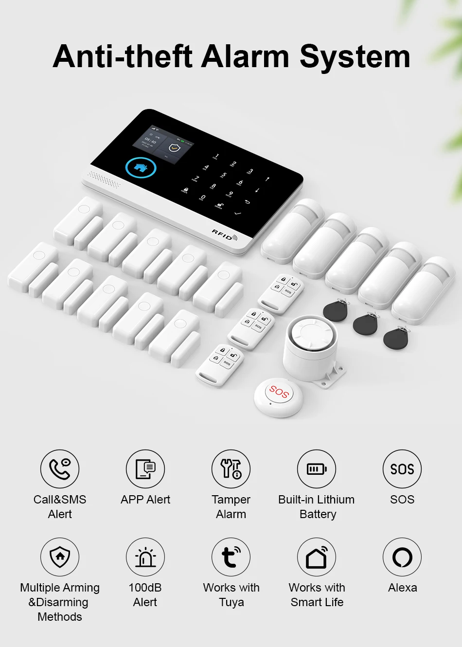 GSM Alarm System for Home Works with TUYA Smart Home App Burglar Security 433MHz 2G WiFi Alarm Wireless Control PG103