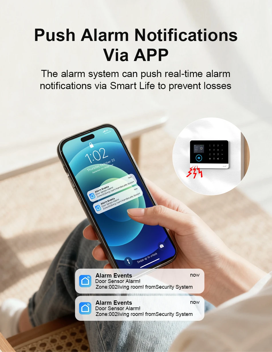 GSM Alarm System for Home Works with TUYA Smart Home App Burglar Security 433MHz 2G WiFi Alarm Wireless Control PG103