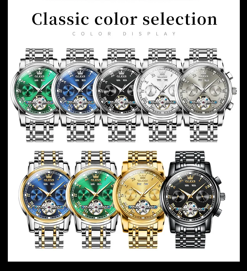 OLEVS 6607 Men's Watches Automatic Mechanical Business Wristwatch Calendar Waterproof Stainless Steel Strap Watch For Man