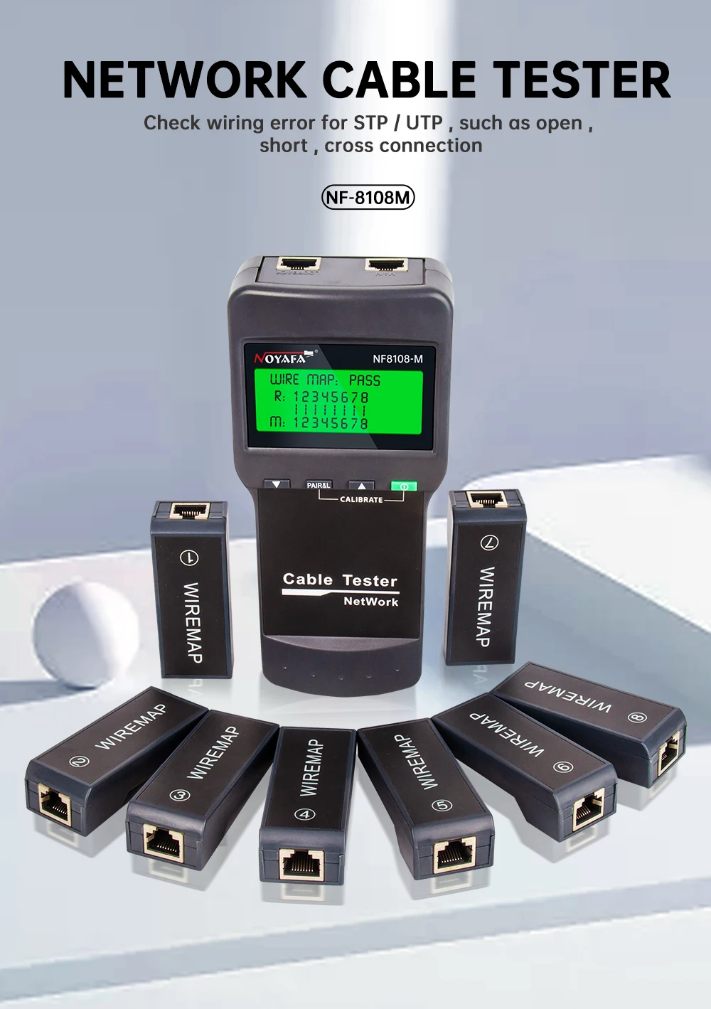NOYAFA NF-8108M Digital LAN Cable Tester RJ45 Network Meter 5E 6E Coaxial Cable Tracker Tool for Measuring Network Cable Length