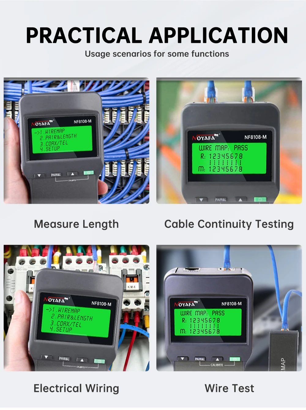NOYAFA NF-8108M Digital LAN Cable Tester RJ45 Network Meter 5E 6E Coaxial Cable Tracker Tool for Measuring Network Cable Length