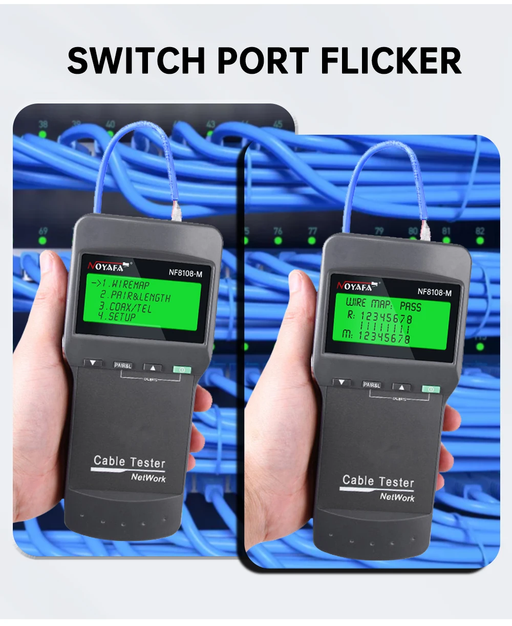 NOYAFA NF-8108M Digital LAN Cable Tester RJ45 Network Meter 5E 6E Coaxial Cable Tracker Tool for Measuring Network Cable Length