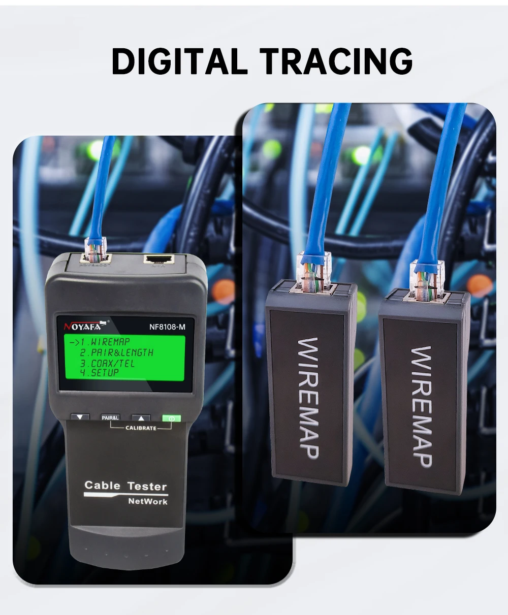 NOYAFA NF-8108M Digital LAN Cable Tester RJ45 Network Meter 5E 6E Coaxial Cable Tracker Tool for Measuring Network Cable Length
