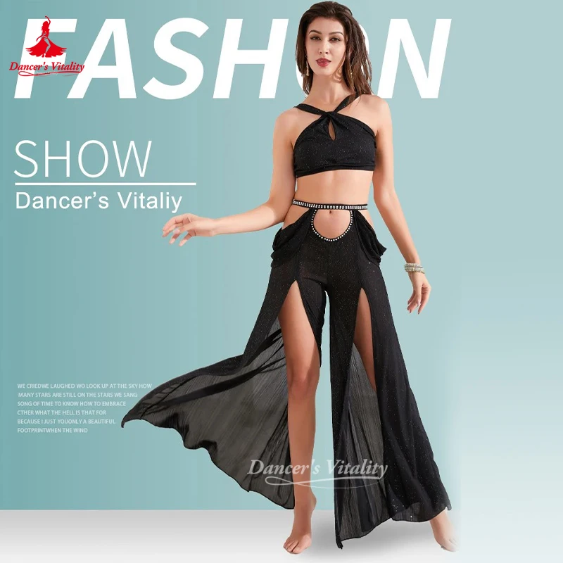 Women's Belly Dance Dance Suit Practice Clothes New Sexy Hollow Split Long Skirt+Top Bellydance Set Suit