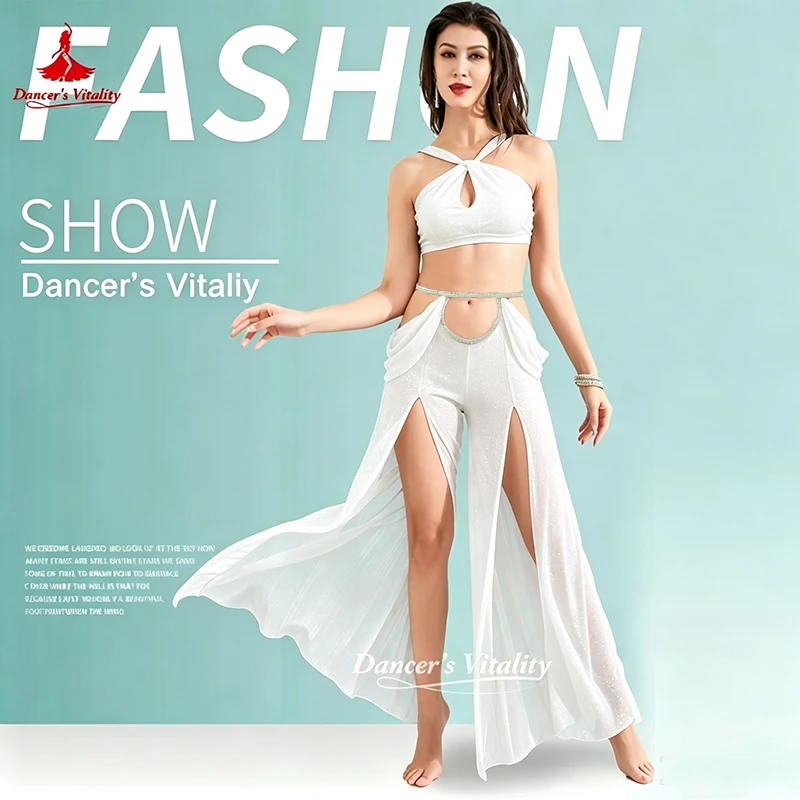 Women's Belly Dance Dance Suit Practice Clothes New Sexy Hollow Split Long Skirt+Top Bellydance Set Suit