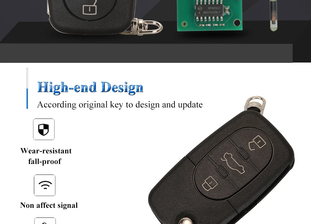 jingyuqin 4D0837231A 4D0837231K Key Fob For Audi A3 A4 A6 A8 TT RS4 Quattro 1994 - 2004 433Mhz ID48 Chip Car Remote Flip Key 3BT