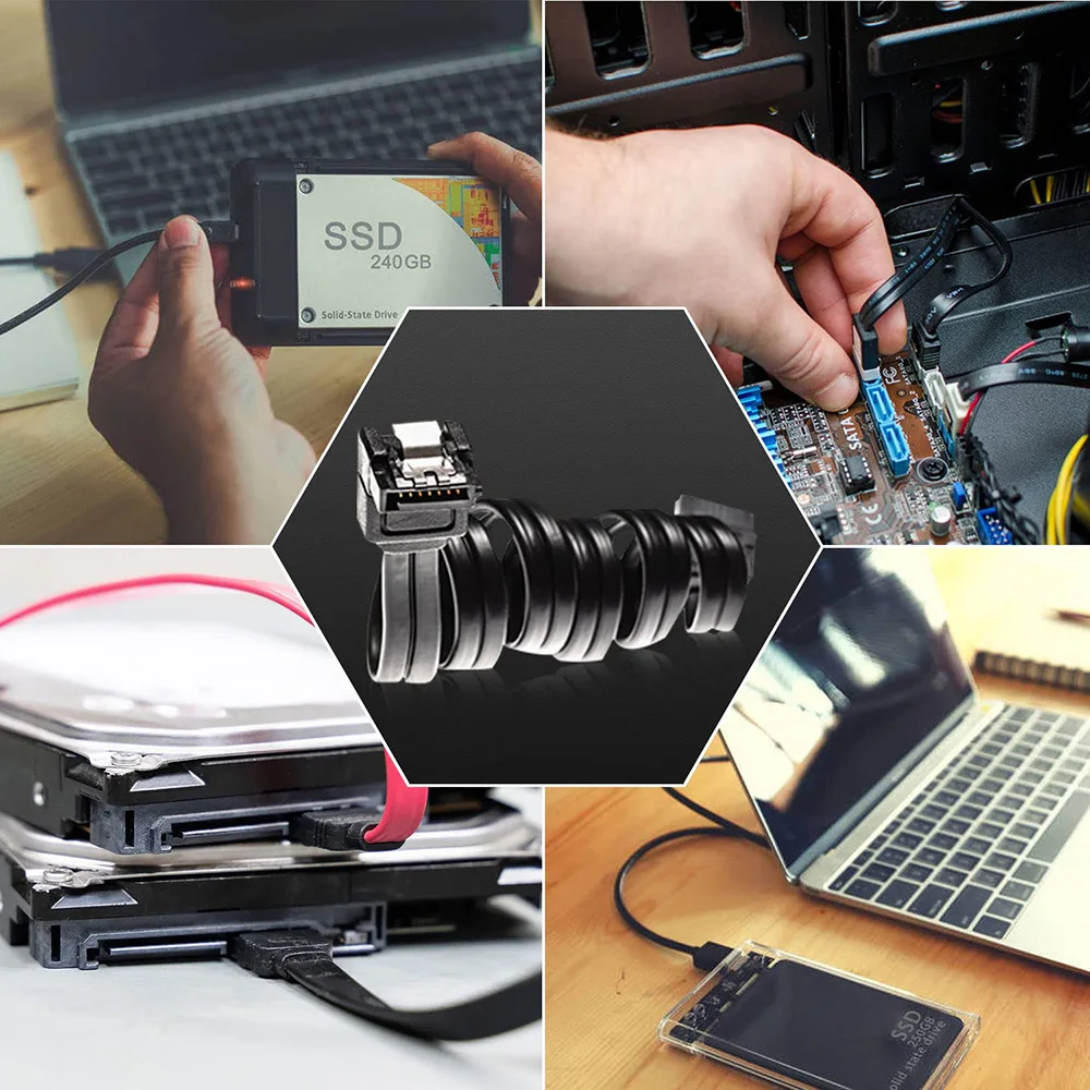 12-Pack SATA Data Cable 90 Degree Right Angle SATA III 6.0 Gbps Cable Black with Locking SATA Cable For HDD SSD CD DVD Drives