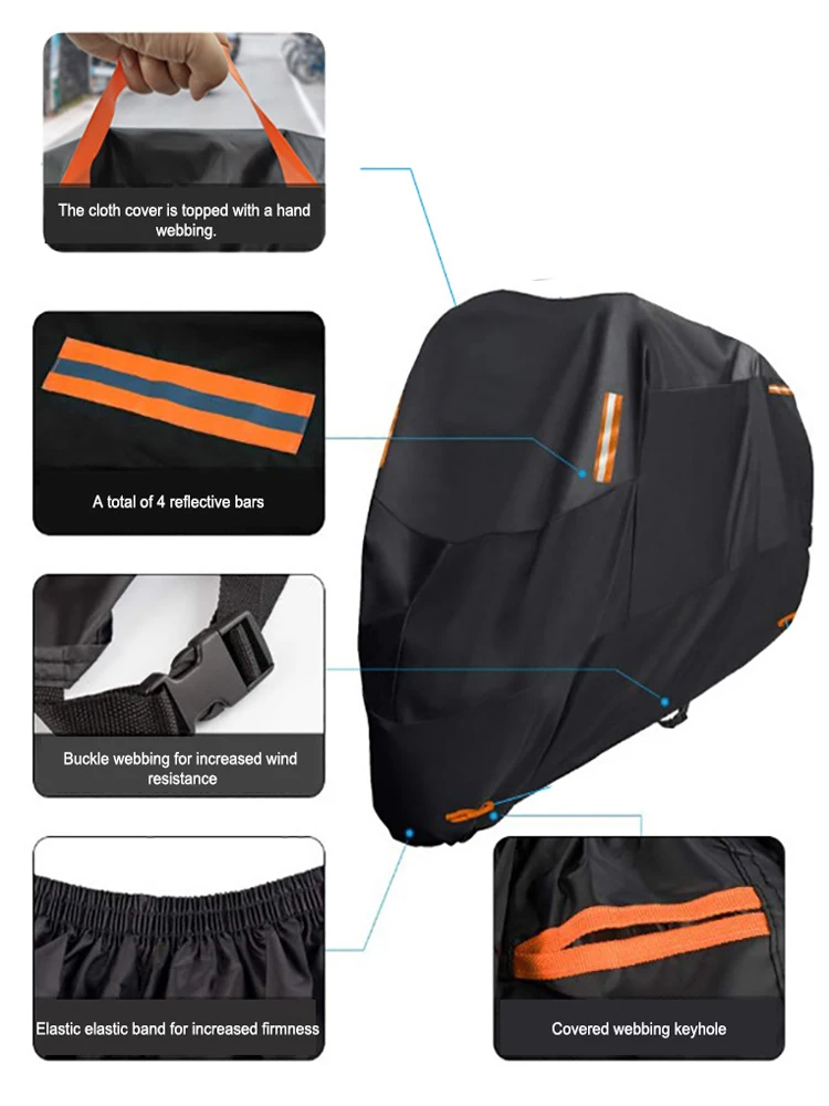 Thick 300D Motorcycle Covers Black Design Waterproof Motors Dust Rain Snow UV Protector Cover Indoor Outdoor M L XL XXL 3XL 4XL