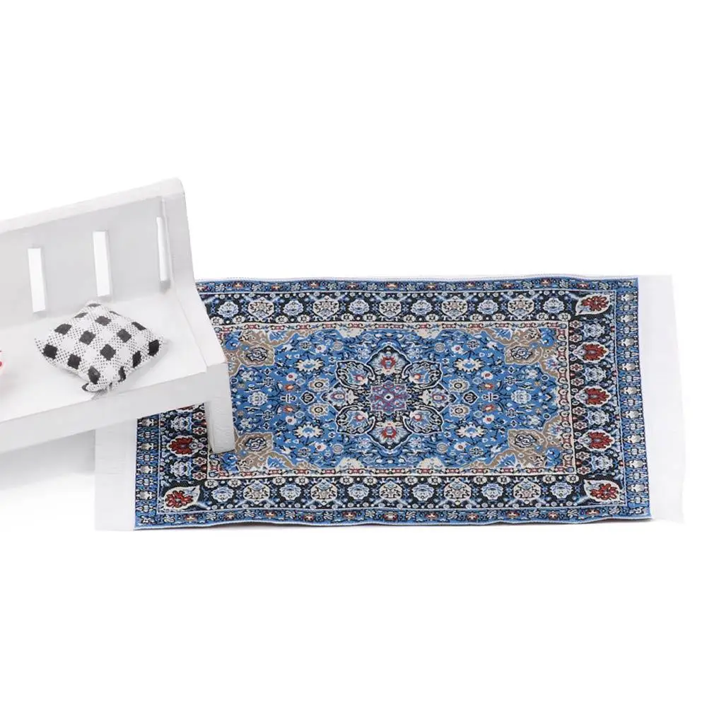 1:12 Scale Dollhouse Carpet Playing House Decor Floor Coverings Floral Pattern Mat Doll Accessories Miniature Weaving Rug