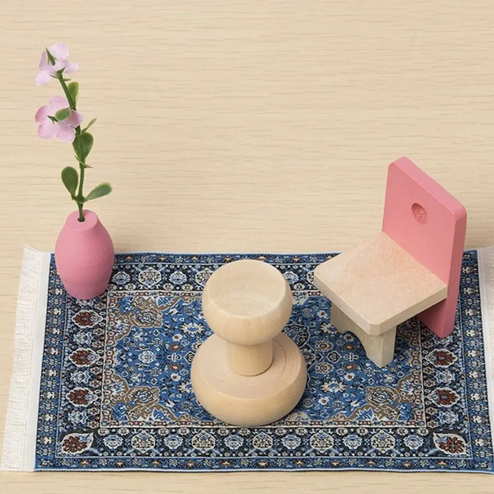 1:12 Scale Dollhouse Carpet Playing House Decor Floor Coverings Floral Pattern Mat Doll Accessories Miniature Weaving Rug
