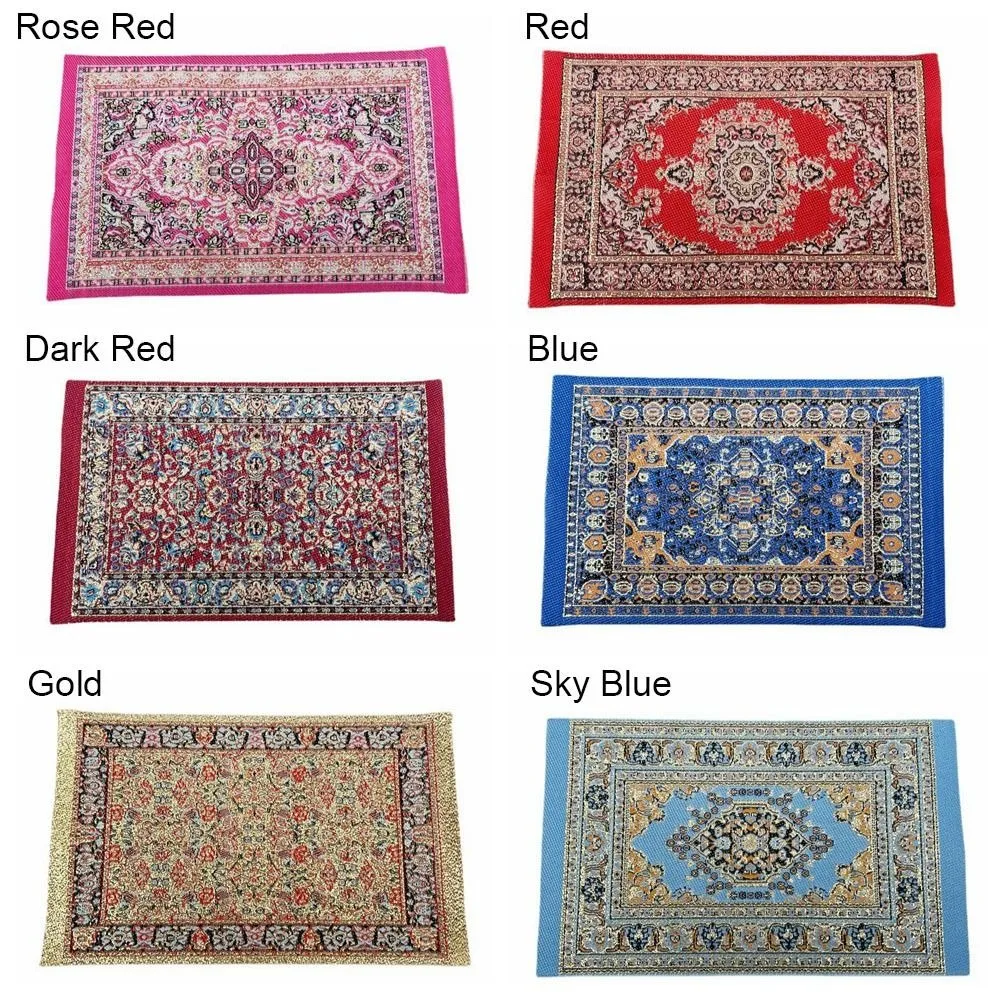 1:12 Scale Dollhouse Carpet Playing House Decor Floor Coverings Floral Pattern Mat Doll Accessories Miniature Weaving Rug