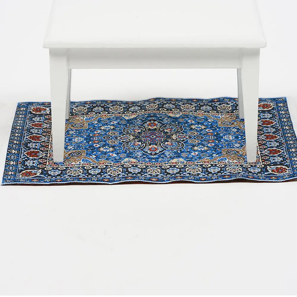 1:12 Scale Dollhouse Carpet Playing House Decor Floor Coverings Floral Pattern Mat Doll Accessories Miniature Weaving Rug