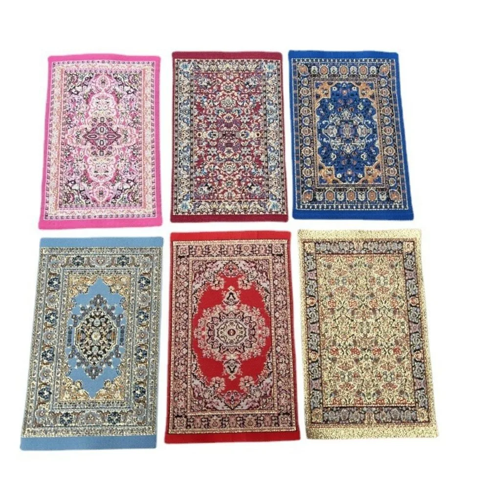 1:12 Scale Dollhouse Carpet Playing House Decor Floor Coverings Floral Pattern Mat Doll Accessories Miniature Weaving Rug