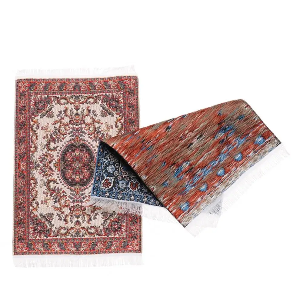 1:12 Scale Dollhouse Carpet Playing House Decor Floor Coverings Floral Pattern Mat Doll Accessories Miniature Weaving Rug