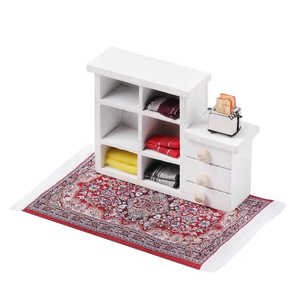 1:12 Scale Dollhouse Carpet Playing House Decor Floor Coverings Floral Pattern Mat Doll Accessories Miniature Weaving Rug
