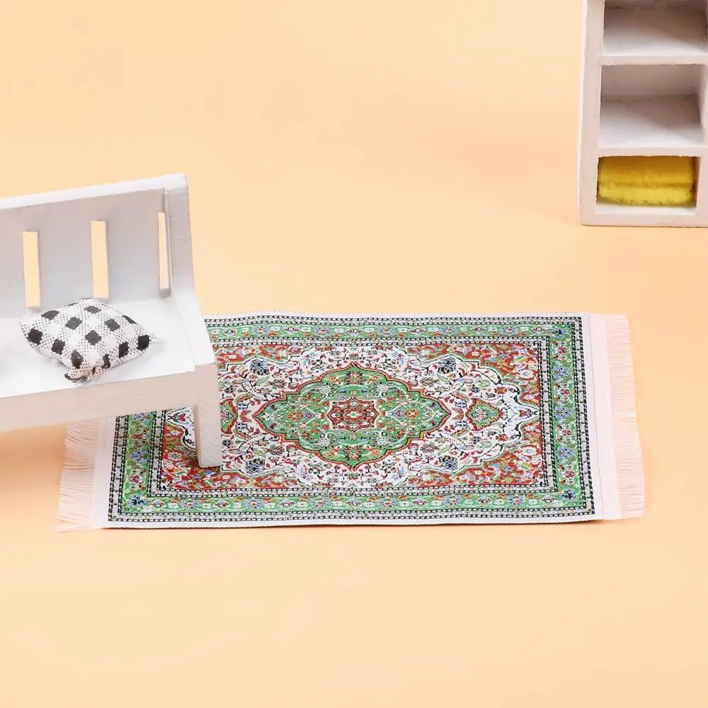 1:12 Scale Dollhouse Carpet Playing House Decor Floor Coverings Floral Pattern Mat Doll Accessories Miniature Weaving Rug