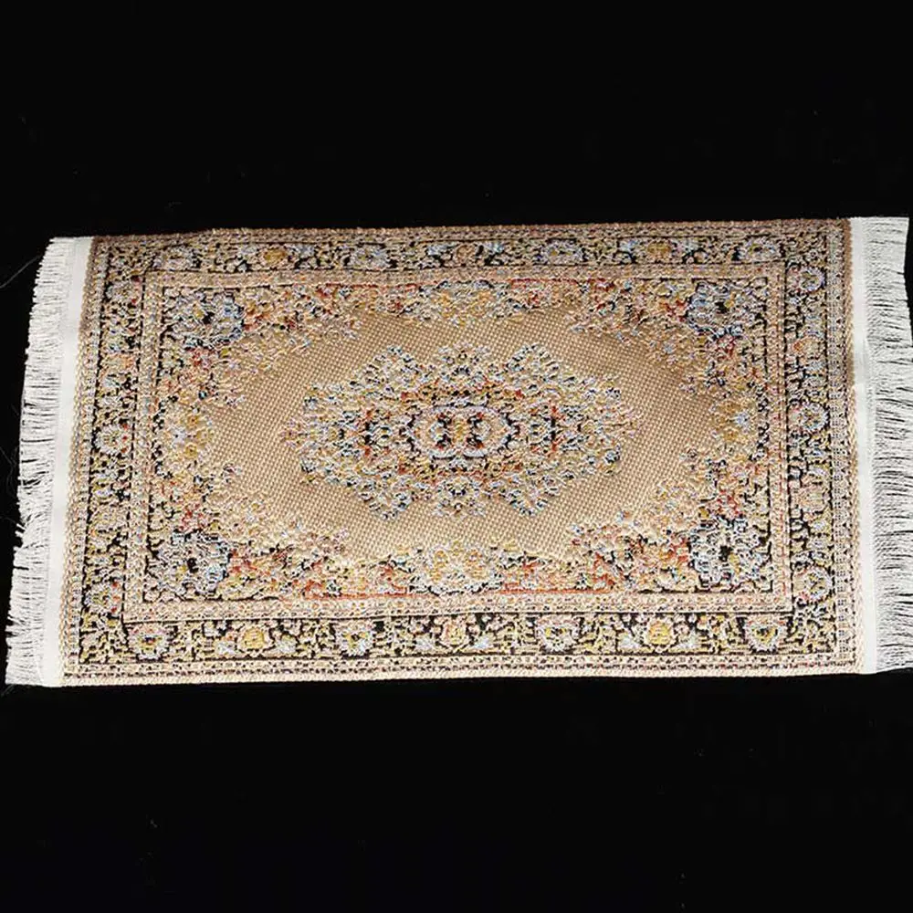 1:12 Scale Dollhouse Carpet Playing House Decor Floor Coverings Floral Pattern Mat Doll Accessories Miniature Weaving Rug