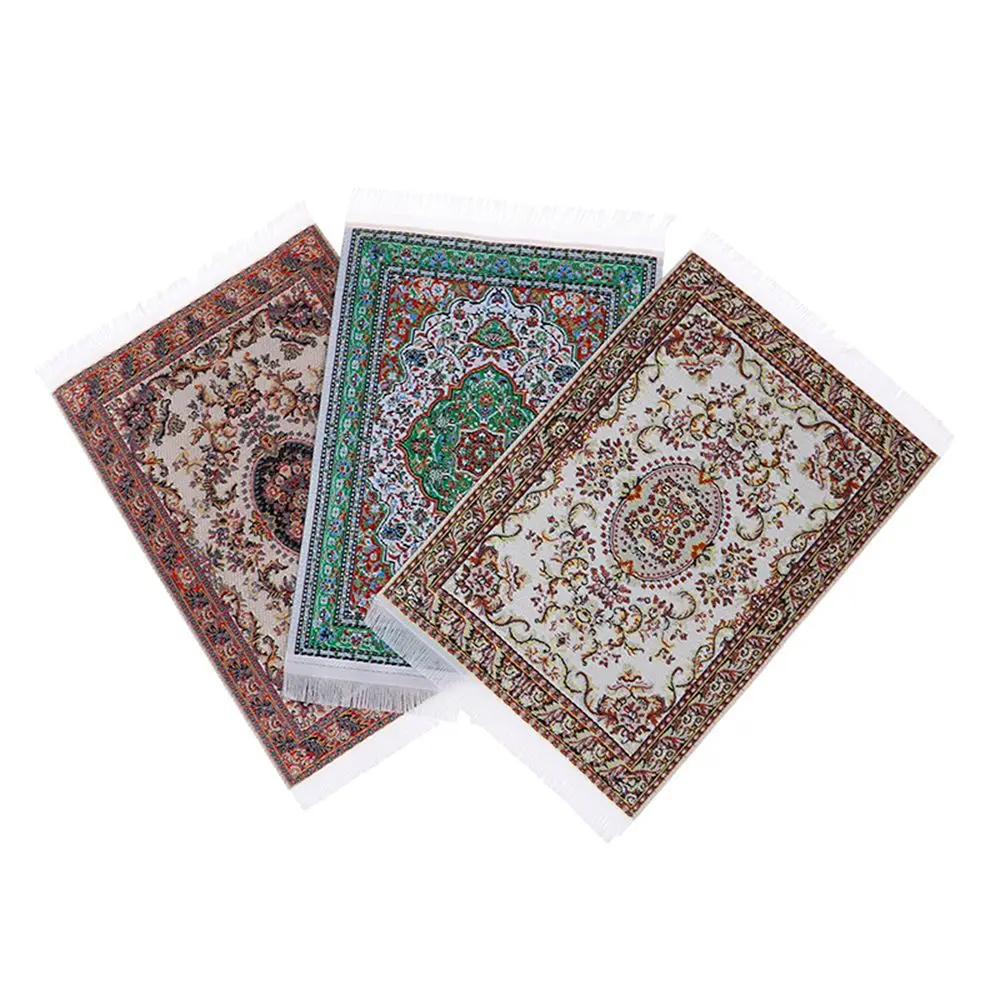 1:12 Scale Dollhouse Carpet Playing House Decor Floor Coverings Floral Pattern Mat Doll Accessories Miniature Weaving Rug