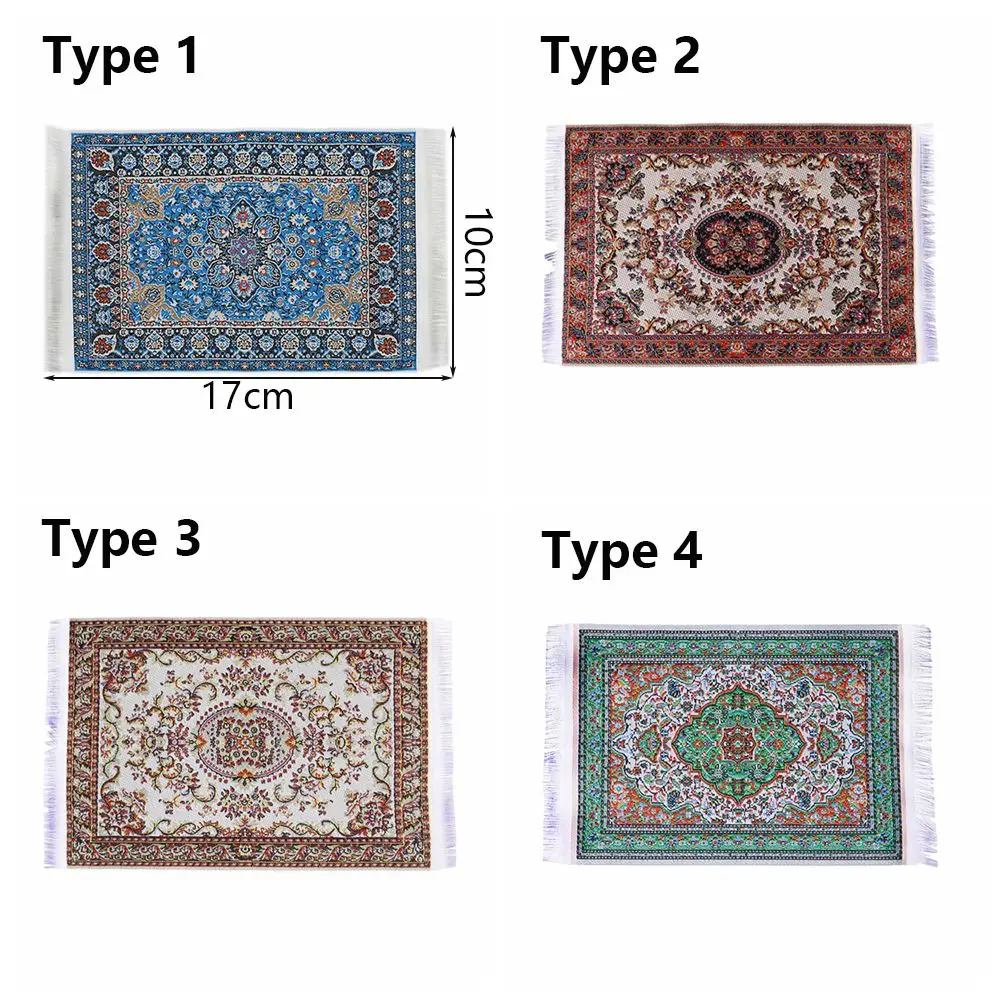 1:12 Scale Dollhouse Carpet Playing House Decor Floor Coverings Floral Pattern Mat Doll Accessories Miniature Weaving Rug