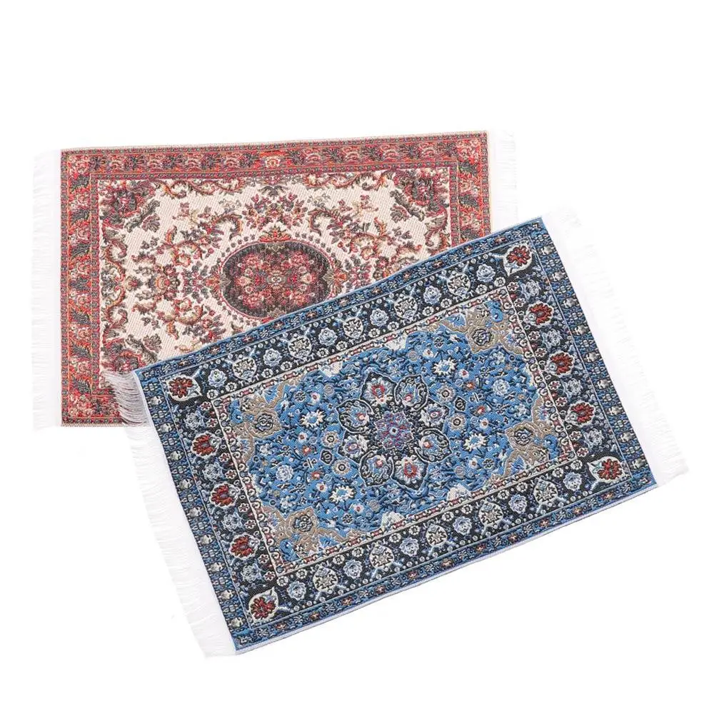 1:12 Scale Dollhouse Carpet Playing House Decor Floor Coverings Floral Pattern Mat Doll Accessories Miniature Weaving Rug