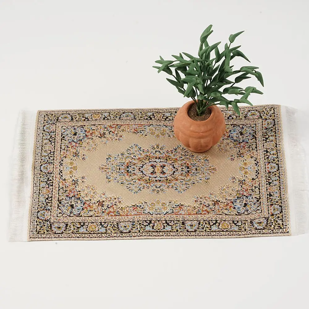 1:12 Scale Dollhouse Carpet Playing House Decor Floor Coverings Floral Pattern Mat Doll Accessories Miniature Weaving Rug