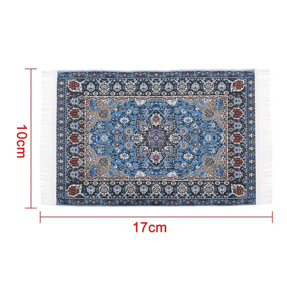 1:12 Scale Dollhouse Carpet Playing House Decor Floor Coverings Floral Pattern Mat Doll Accessories Miniature Weaving Rug