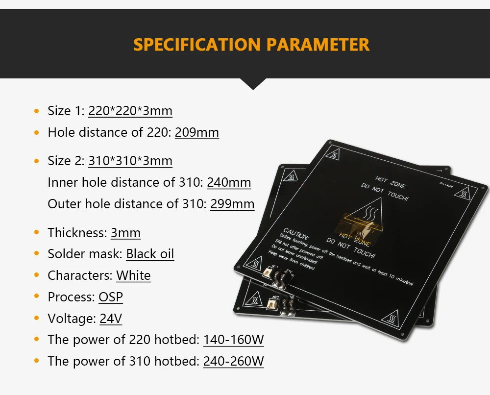LERDGE 3D Printer Parts 3mm Aluminum Substrate Hotbed MK2A Heated Hot bed Plate Heating Platform Accessories 220mm 310mm