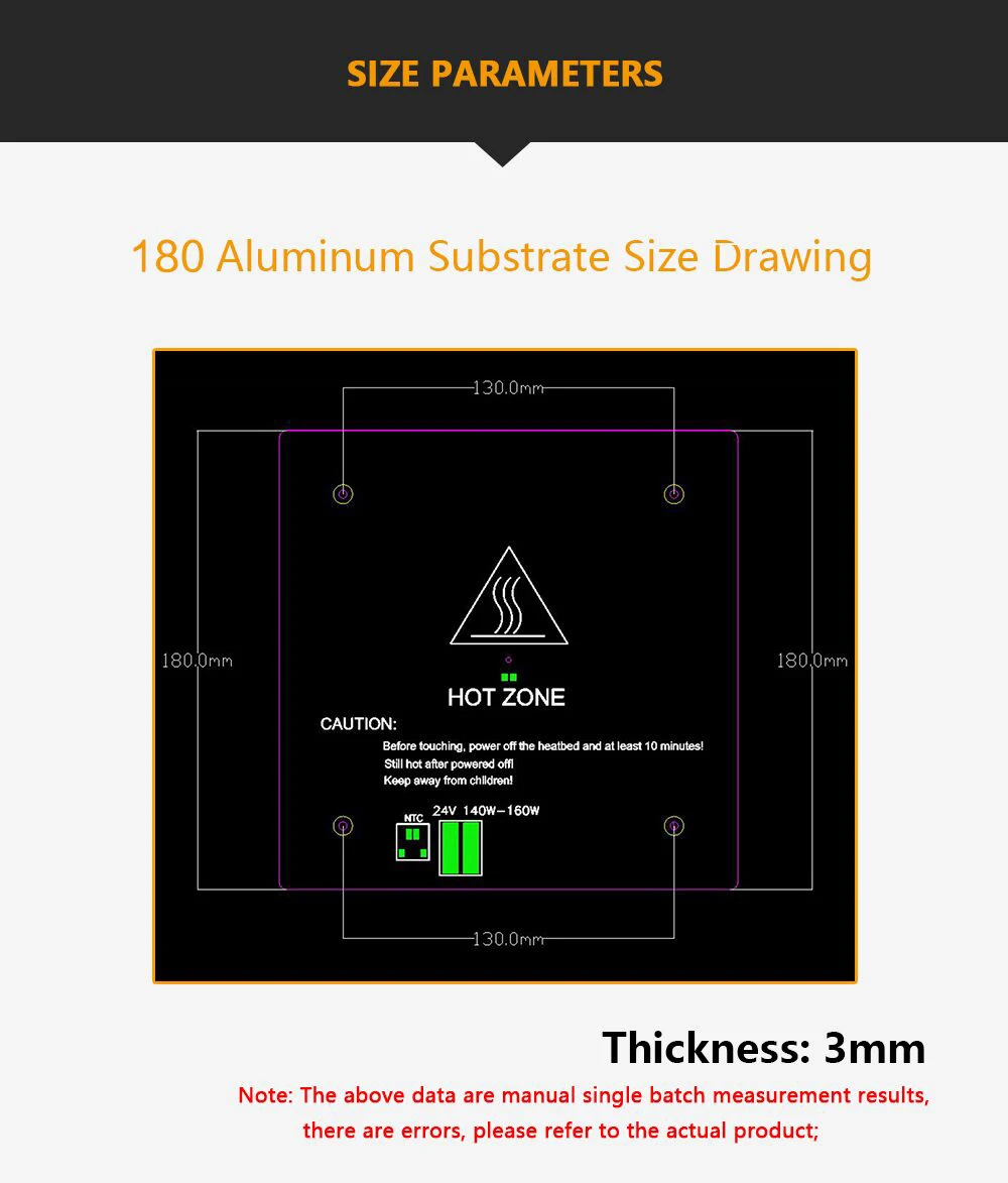 LERDGE 3D Printer Parts 3mm Aluminum Substrate Hotbed MK2A Heated Hot bed Plate Heating Platform Accessories 220mm 310mm